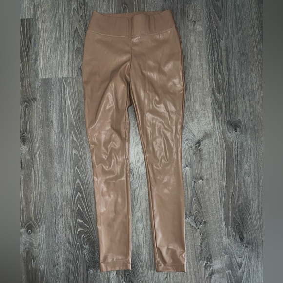 INC International Concepts Women's Faux Leather Straight Leg Pants Brown Size 16